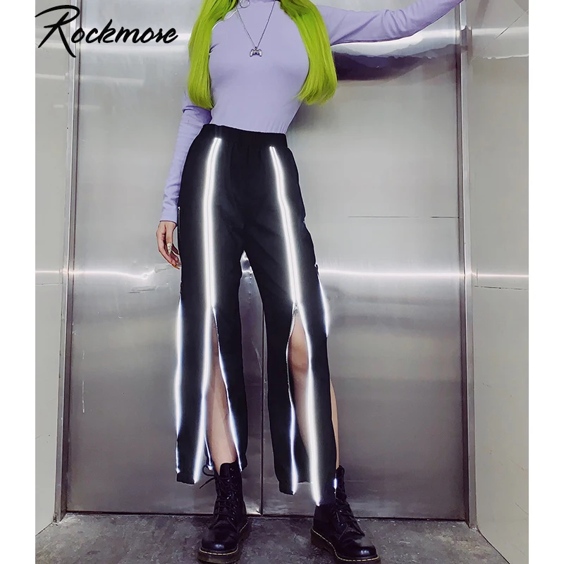 

Rockmore Reflective Zipper Pencil Pants Panelled Joggers Women Streetwear Harajuku Trousers High Waist Pants Sweatpants Winter