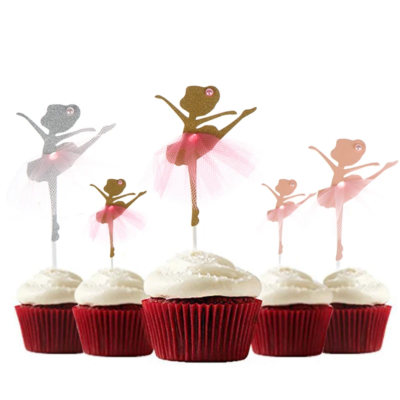 2Pcs/Pack Cake Toppers Cupcake Topper Gold Glitter Dancing Girl Ballerina Cupcake Toppers Cake Picks Wedding Party Decoration