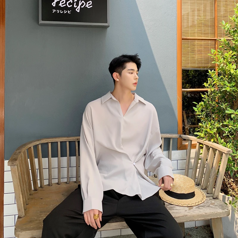 

MIXCUBIC 2018 Autumn Korean style unique irregular Chiffon shirts men casual loose Hedging shirts for men,size M-XXL