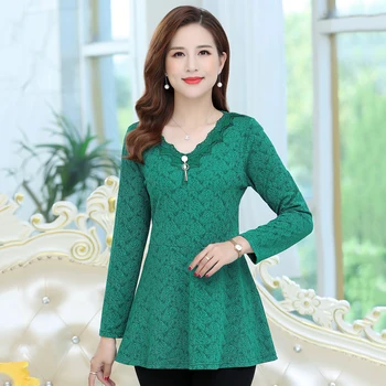 

Autumn Spring Women'S New Fashion Long Sleeves Red T-Shirts Female Casual Slim Basic Shirts V-neck Plus Size Mother Clothing