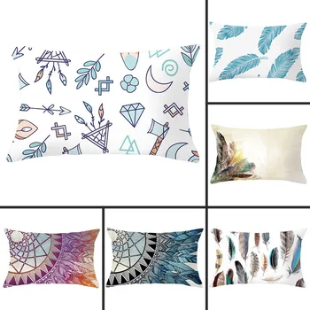 

1pcs 30x50cm Nordic Wind Feather Print Pillowcase Polyester Pillowcases Waist Pillow Cover Car office pillowcase