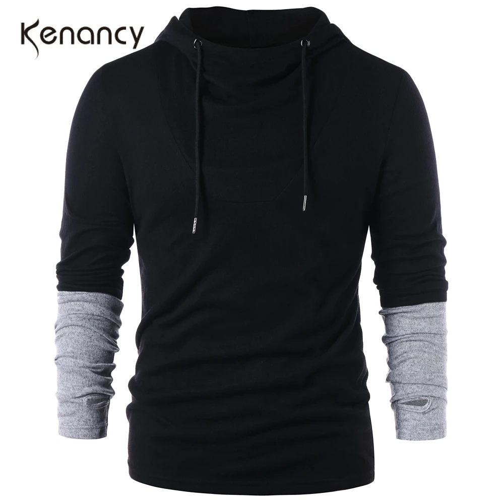 

Hemiks Men Casual Color Block Hoodies Spring Long Sleeve Patchwork Hooded Fashion Finger Hole Men'S Streetwear Pullovers