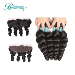 BLACKMOON малазийские волосы свободные волнистые человеческие волосы пучки не Реми волосы 13*4 синтетический фронтальный с пучками 4 шт. пучки