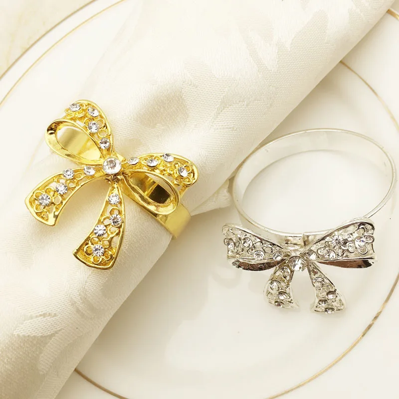 

Embed Life Hotel Christmas Decoration Napkin Circle Gold Silver Plating Bow Shape Dinner Table Napkin Buckle Ring For Party