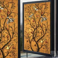 Custom Size Glass Window Films Vintage Chinese Style Art Translucent Self-Adhesive Sticker,For Bathroom Bedroom Kitchen Office