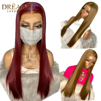 

Straight Lace Front Human Hair Wig 99J Red Burgundy 13X6 Blonde Lace Front Wig Preplucked Brazilian Remy Lace Wig 150% Density