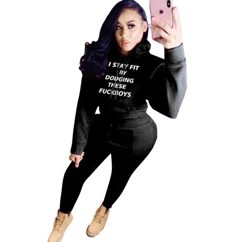 2020 новый дизайн Женский комплект с буквенным принтом топы капюшоном и длинные