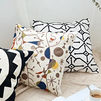 

DUNXDECO Cushion Cover Decorative Pillow Case Modern Simple Geometric Colorful Circus Cotton Thread Embroidery Sofa Coussin