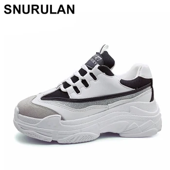 

SNURULAN Size35-43 2019 new fashion summer women shoes women casual shoes sports black and white totem sneakers high platform