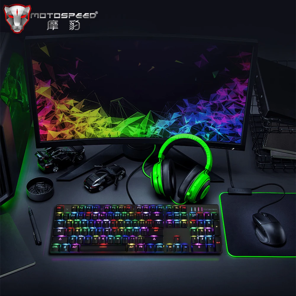 Motospeed Gaming Mechanical Keyboard Blue Red Switch 104key Wired Keyboards Anti-ghosting RGB Backlit For Gamer PC Computer