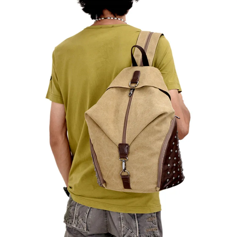 

2020 New Canvas Men's Backpack Rivet Backpack Fashionable Travel Bag bookbag