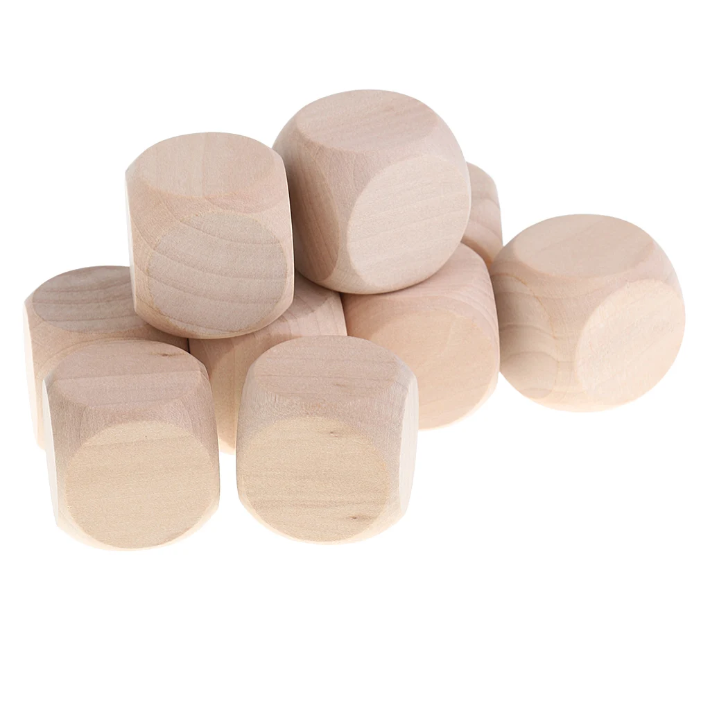10PCS Naural Wood Blank Dice D6 30mm Game Dice for Kids DIY Decorating Games Table Games Role Playing Games