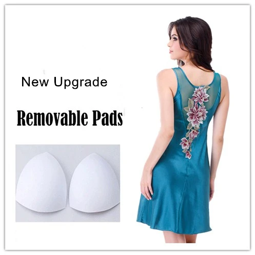 original design satin silk nightgowns for women, women's nightie sexy v-neck and transparent back with flower embroidery