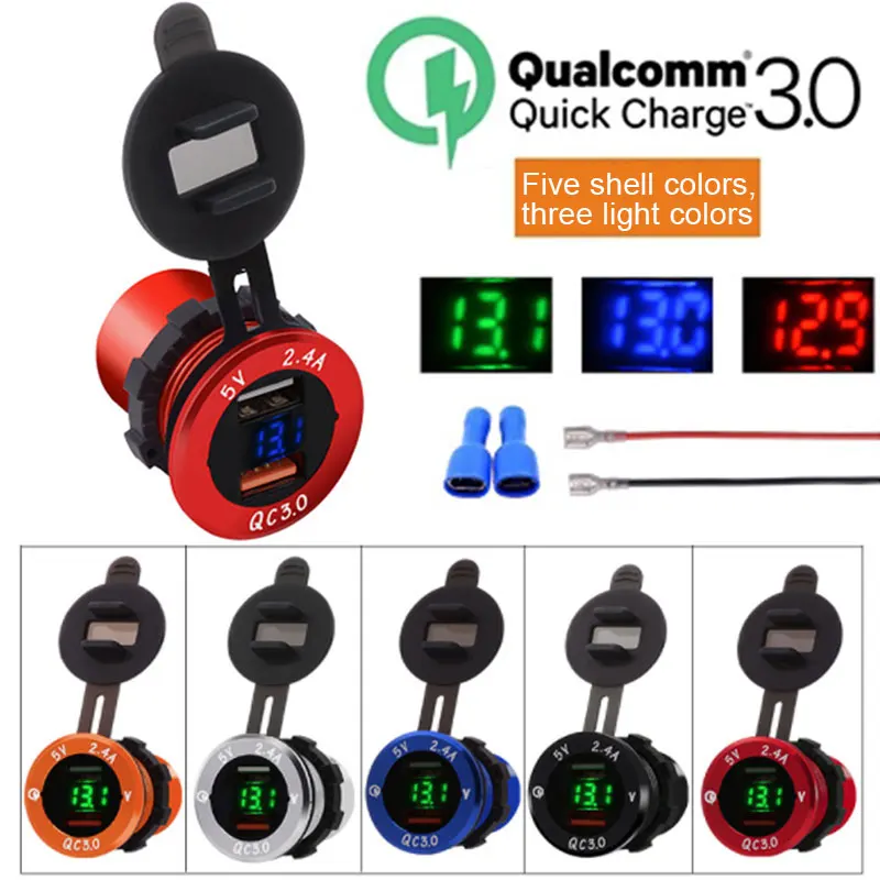 QC 3,0 разъем питания автомобиля срочное быстрое зарядное устройство двойной USB светодиодный вольтметр 5 В/3,4 A 2 порта зарядки для iPhone Android