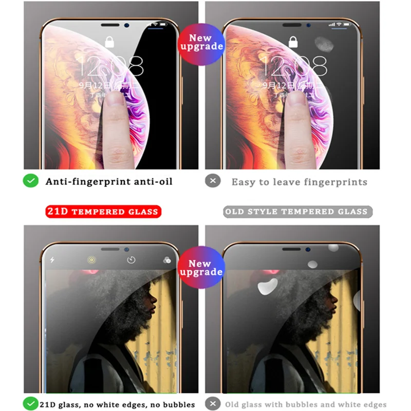 Защитное стекло 21D для iPhone X XS 6 6S 7 8 plus, Защитное стекло для iPhone 11 Pro MAX XR X, Защитная пленка для экрана