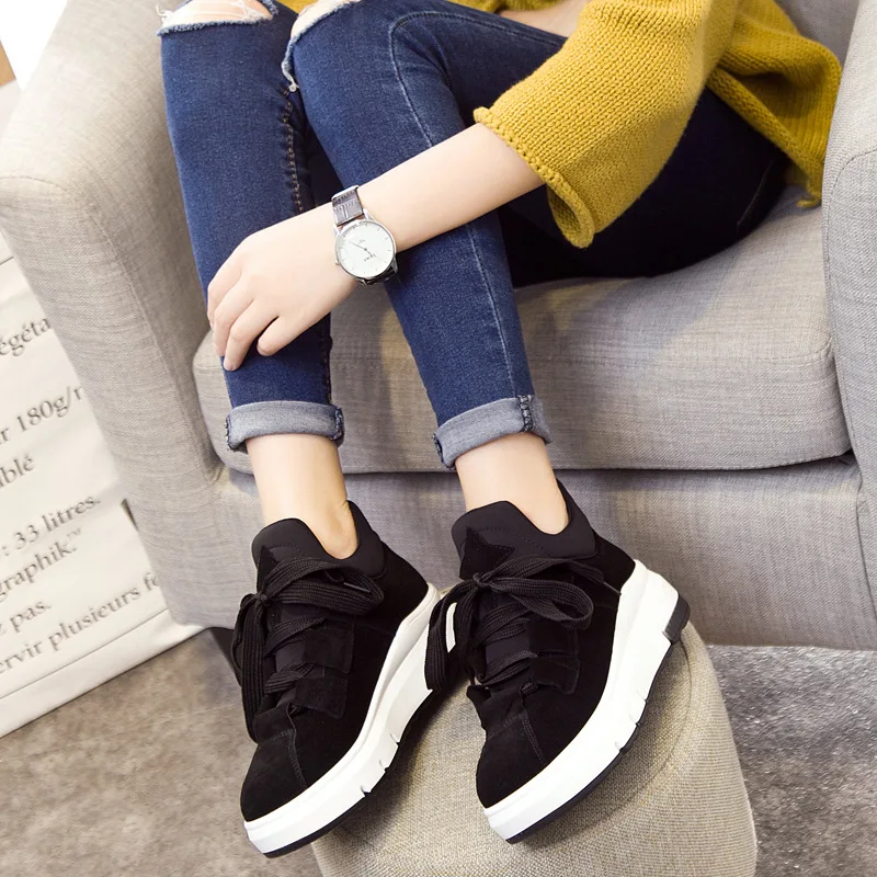 Осенняя женская обувь с высоким берцем; кроссовки на плоской подошве; женская обувь на шнуровке; женская короткая обувь из натуральной кожи, визуально увеличивающая рост; I5-09