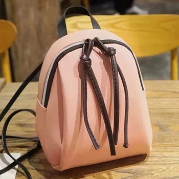 

Small Backpack Ladies PU Leather Shoulder Bag Multi-Function Solid Color Bagpacks Teenage Grils School Bag