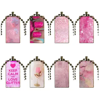 

Glitter Believe In Pink Fashion Glass Cabochon Pendant Rectangle Necklace Choker Necklace Jewelry For Women Fashion Jewelry