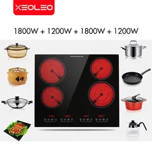 XEOLEO-olla eléctrica de cerámica integrada para el hogar, Cocina de Inducción de 1200W + 1800W, placa eléctrica de cuatro quemadores con temporizador, estufa de cerámica