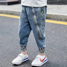 Джинсовые брюки для мальчиков, весна-осень, стиль, модные штаны в западном стиле, корейский стиль, штаны с завязками на лодыжках для мальчиков, детская одежда