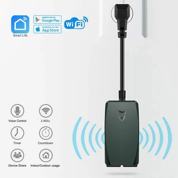 

Waterproof WiFi Outdoor Smart Outlet with 2 Sockets,Wireless Remote Control/Timer,Compatible with Alexa,Google Home US Plug