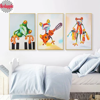 

3 pcs diamond painting cross stitch Colorful Frog Playing Piano Guitar and Shopping kids painting diamond embroidery mosaic gift