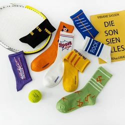 Socks Men Basketball Skateboard Street Fashion Harajuku Printed Socks Sports Flame Letters Hip Hop Fashion Cotton Long Socks