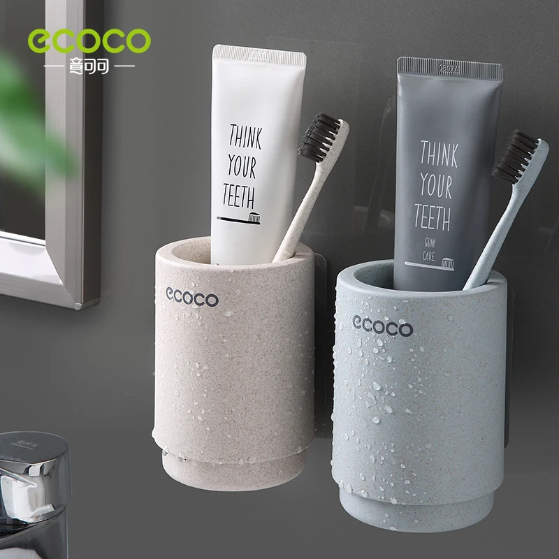 ECOCO Magnetic Adsorption Inverted Toothbrush Holder Simple Toothpaste Storage Rack with Wash Cup Punch Free Bathroom Sets