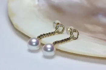 

gorgeous 18k pair of 10-11 south sea round white pearl dangle earring