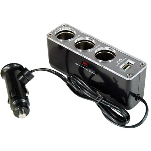 3 WAY MULTI SOCKET CAR CIGARETTE LIGHTER SPLITTER USB PLUG CHARGER