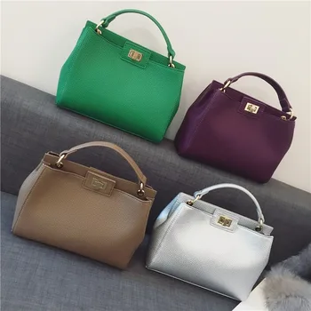 

Women's Bag 2020 Handbag PU Leather Solid Color Litchi Pattern Classic Kitty Bag Golden Lock One Shoulder Crossbody Ladies Bag