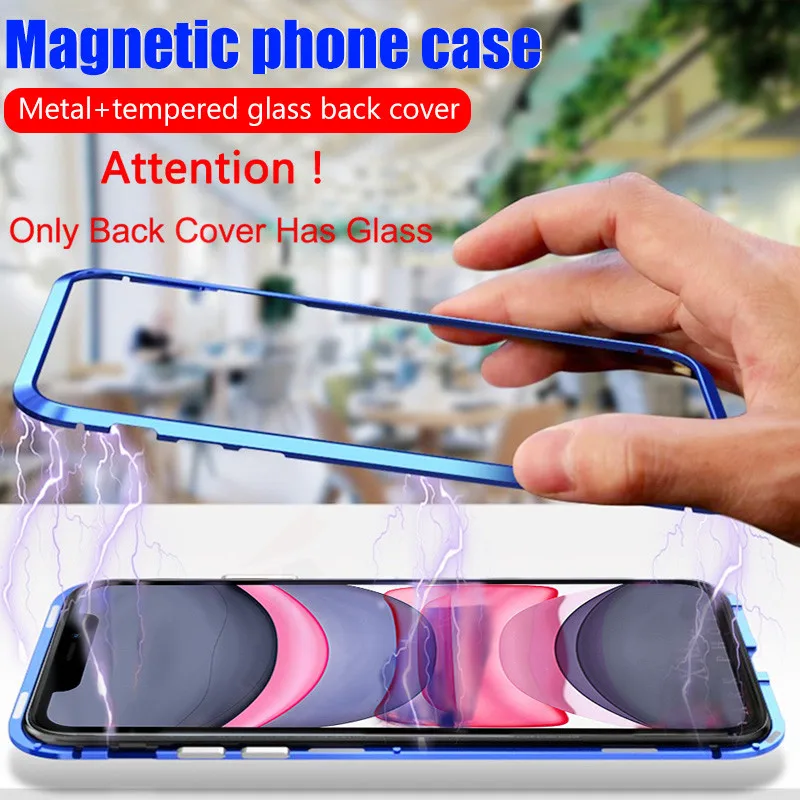 Металлический магнитный адсорбционный чехол для iphone 11 Pro Чехол XR X Xs Max Противоударная защита для iphone 7 8 6s Plus Задняя стеклянная крышка