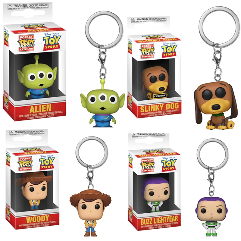 

FUNKO POP Cartoon Toy Story WOODY BUZZ LIGHTYEAR Alien Slinky Dog Keychain PVC Action Figure Collection Model Toys for Children