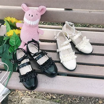 

Lolita Shoes Japanese Style Kawaii Girls 4colors Bow-knot College Student JK Uniform Lovelive PU Leather Women Shoes Streetwear