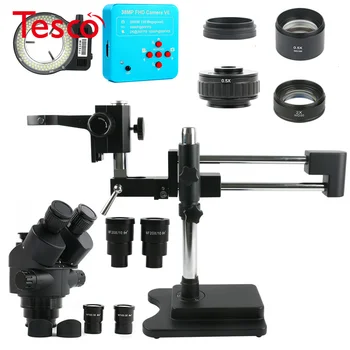 

3.5X-90X Dual Arm Stand Zoom Simul Trinocular Stereo Microscope + 38MP 2K HDMI USB Industrial Camera for Phone PCB Repair