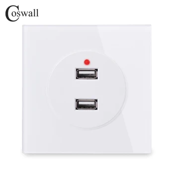 

Coswall Crystal Glass Panel Wall Outlet Dual USB Charging Port 2.4A Output LED Indicator R11 Series Black White
