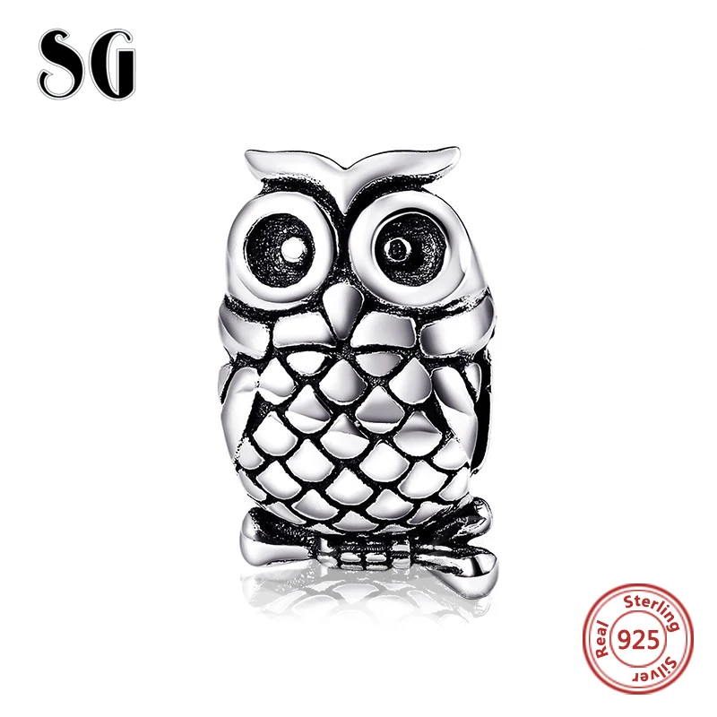 Hot sale Fit Authentic sterling Silver 925 Bracelet Original European beads Bracelet Antique Owl animal charms diy Jewelry Gift