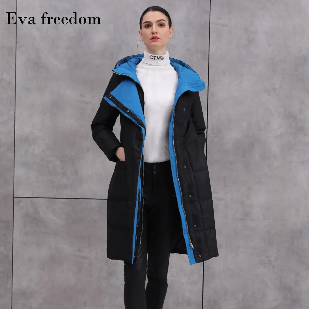 Eva Freedom, зимний пушистый белый утиный пух, сохраняющий тепло, свободный пуховик, Женский утепленный, сохраняющий тепло пуховик с капюшоном для женщин 19668
