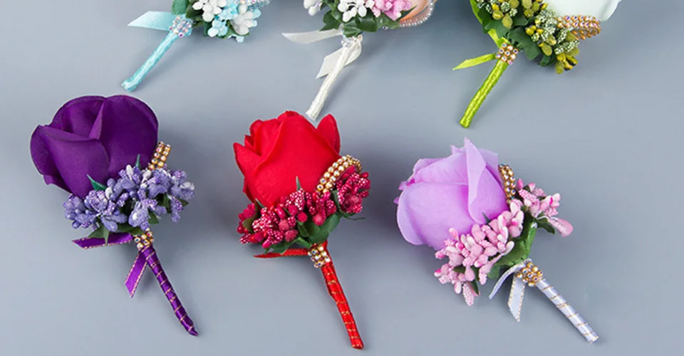 HMEOT Мужская имитация Шелкового бутоньерка Роза булавка брошь свадебные украшения цветок корсаж для жениха Красочные наручные поддельные цветы