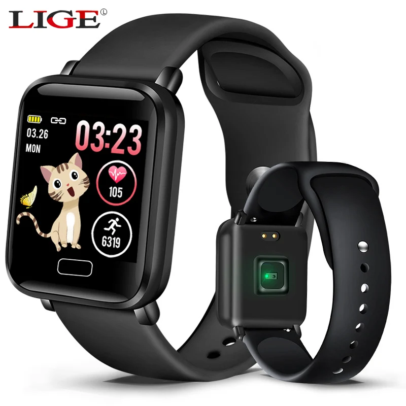 Woman Smart watches Waterproof Sports For Iphone phone Smartwatch Heart Rate Monitor Blood Pressure Functions For kid and Men - Цвет: Black