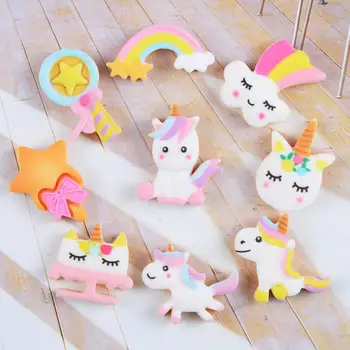 

10Pc Lovely Cartoon Unicorn Rainbow Flatback Resin Cabochon Fake Food Crafts DIY Scrapbooking Hair Bows Case Decor Party Gift