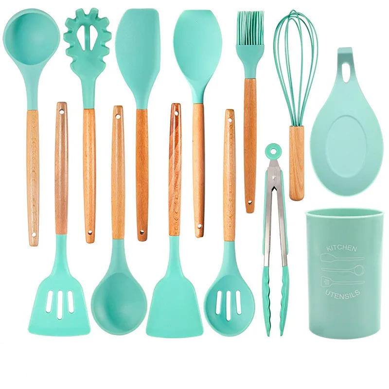 Wood Silicone Turner Soup Spoon Spatula Brush Scraper Pasta Server Egg Beater Cooking Tools Kitchenware kitchen utensil set