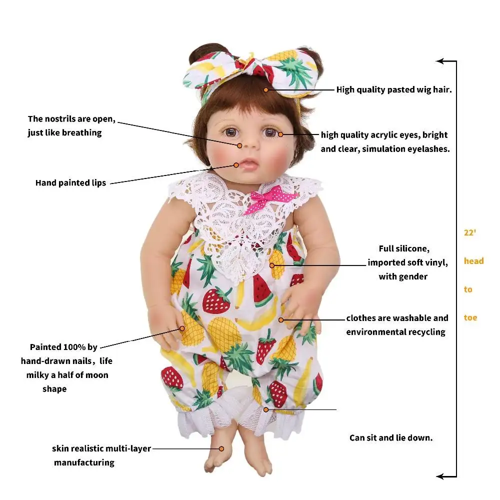 Новейший Reborn Baby Dolls 23 дюймов полный силиконовый винил тело реалистичный новорожденный девочка кукла для детского дня подарки подарок для детей