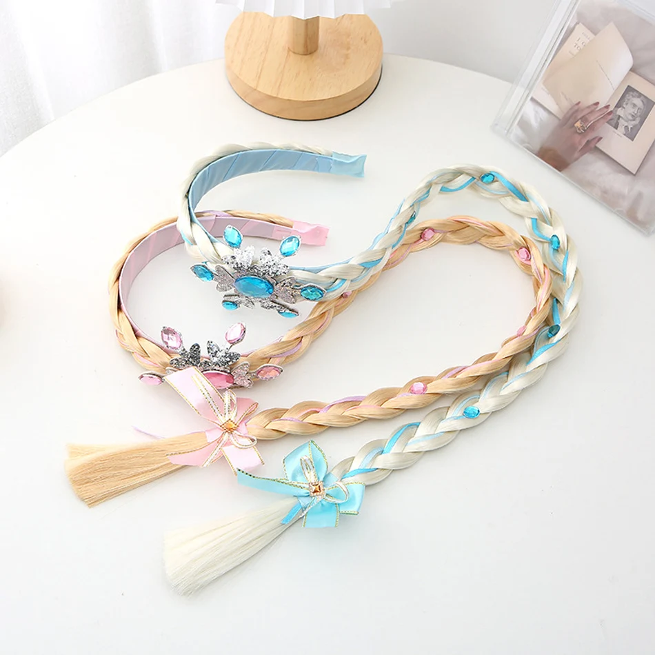 Little Girls Blonde Cosplay Weaving Princess Braid Tangled Rapunzel Headband Hair Elsa Accesorries Girl Wig accessoriesdiy baby 