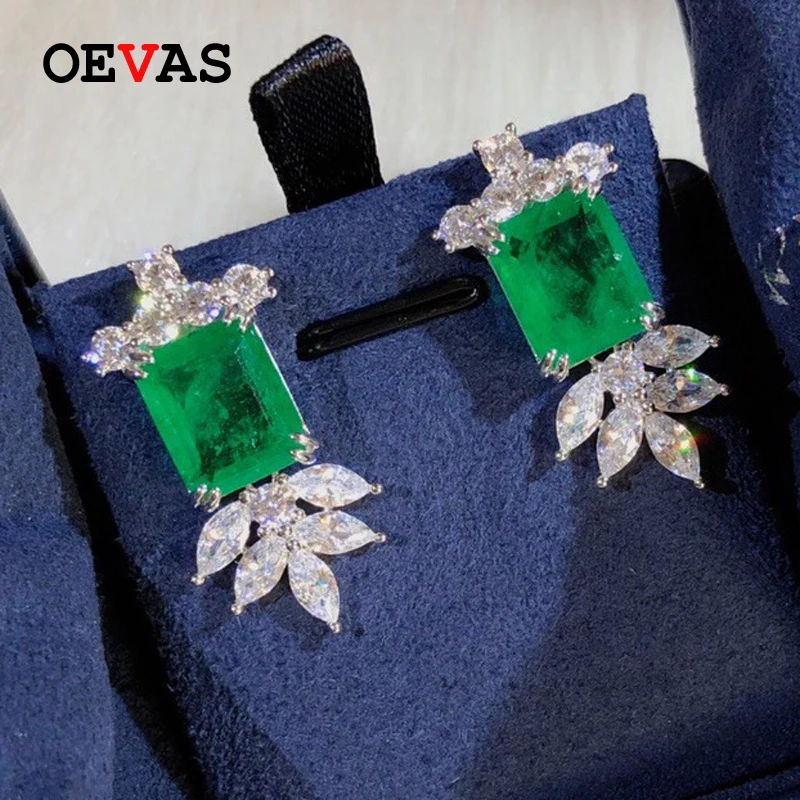 OEVAS 100% 925 Висячие серьги из серебра пробы для женщин роскошный большой изумруд
