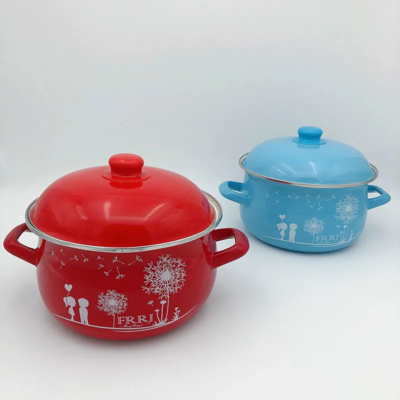 Porcelain Enamel kitchen utensils pans 20cm Stockpot cookware soup pot  Cooking Pots kitchen Pots For Gas and induction Cooker