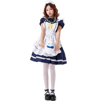 

Women's Servant Cosplay Costume for Halloween Make Up Party Black Blue Dress 4pcs Servant Outfit for Stage Performance