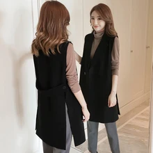 Neue Koreanische Mode Split Lange frauen Weste Frühling Elegante Schwarze Ärmellose Jacke Weibliche Strickjacke Weste Westen Colete