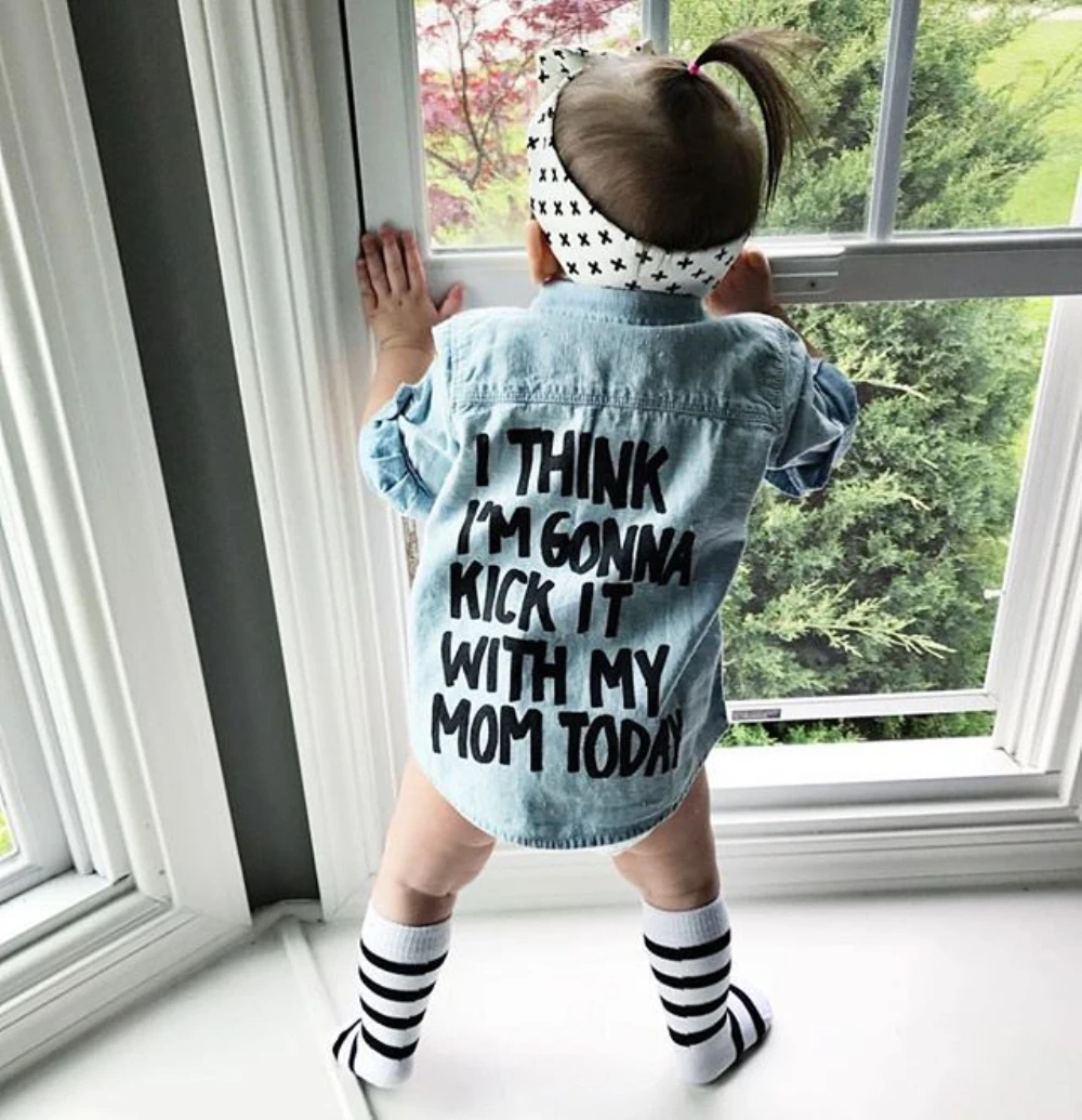 Toddler Kids Baby Girl Autumn Winter Shirts Tops Clothes Denim Letter Print Long Sleeve Tops Shirt Warm Coat Shirt Jacket 2-7Y