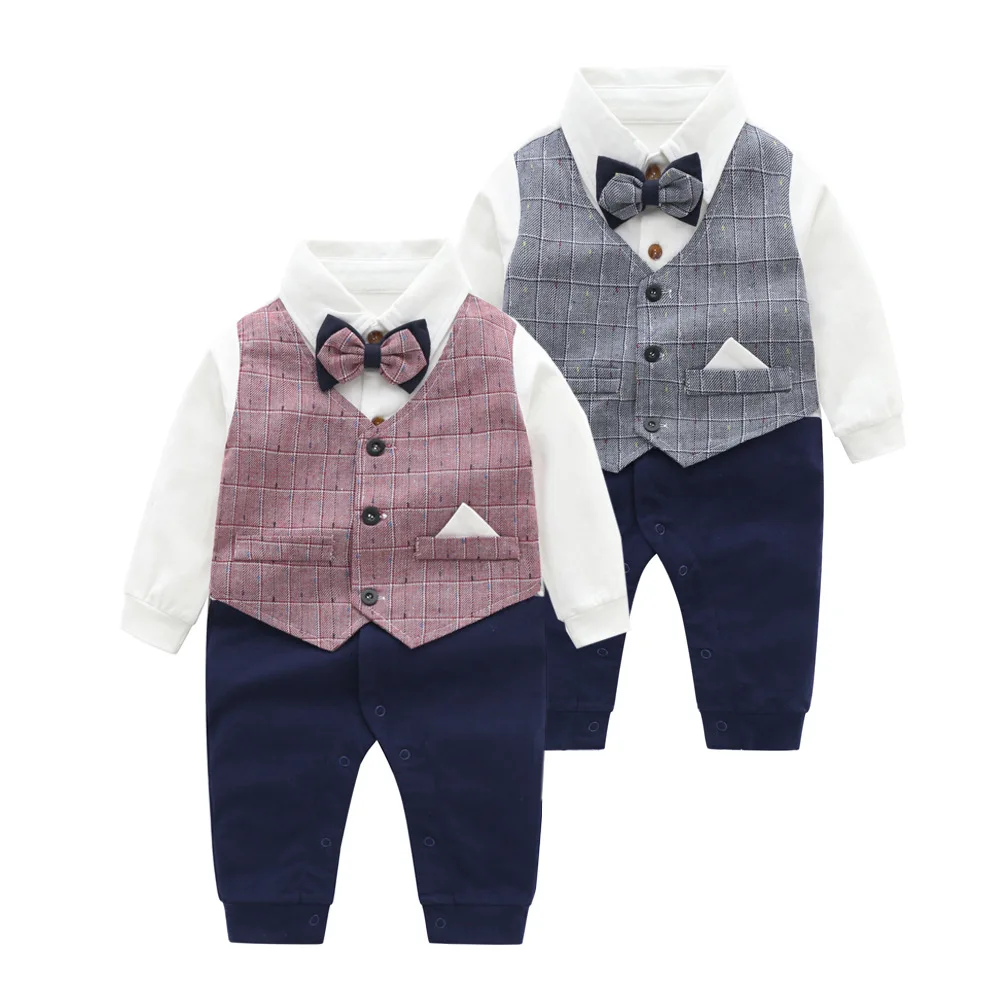 Autumnn Boy Gentleman Romper Cotton Jumpsuit Baptism Clothes